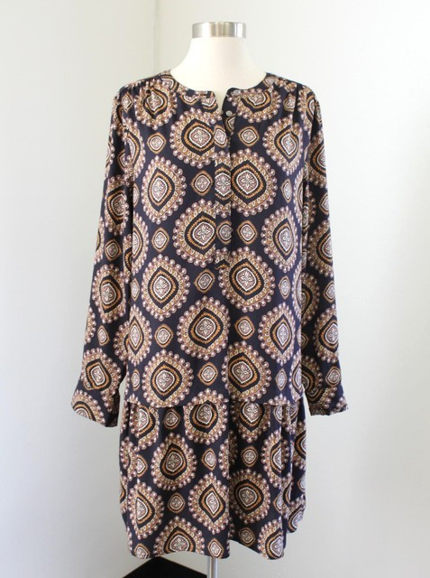 Ann Taylor Loft Blue Medallion Print Long Sleeve Drop Waist Shirt Dress Shift M | eBay | eBay US
