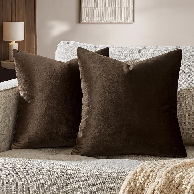 GIGIZAZA Brown Velvet Pillow Covers 20x20,Square Solid Throw Pillow Covers Decorative Modern Pill... | Amazon (US)