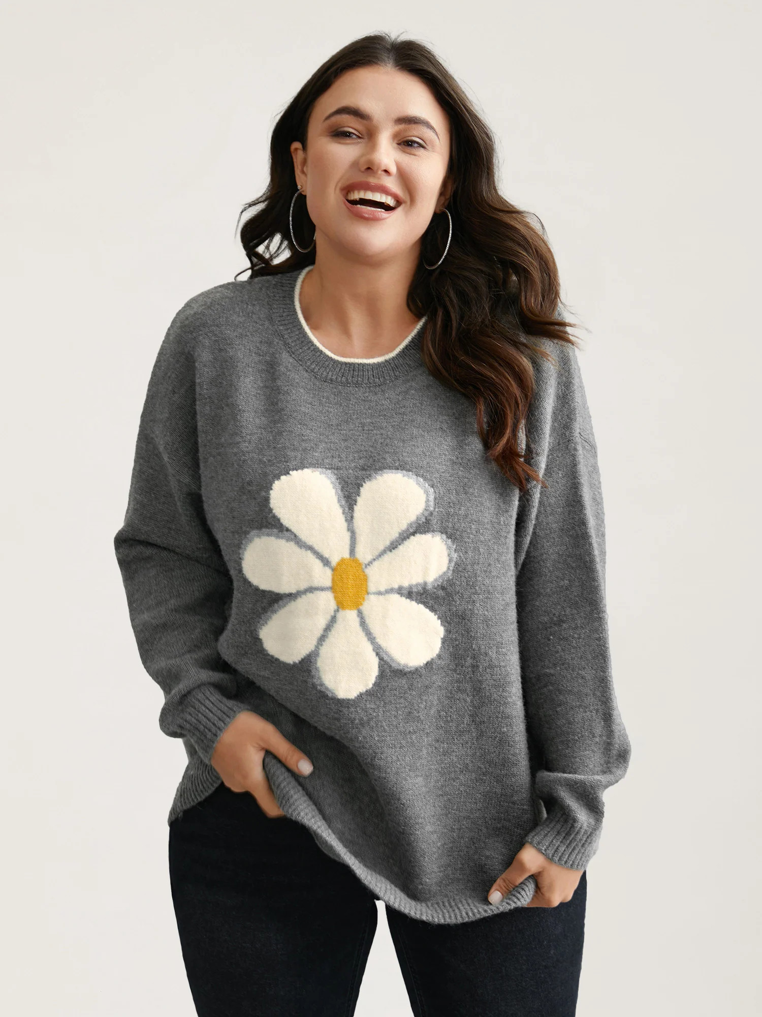 Floral Textured Crew Neck Pullover | Bloomchic