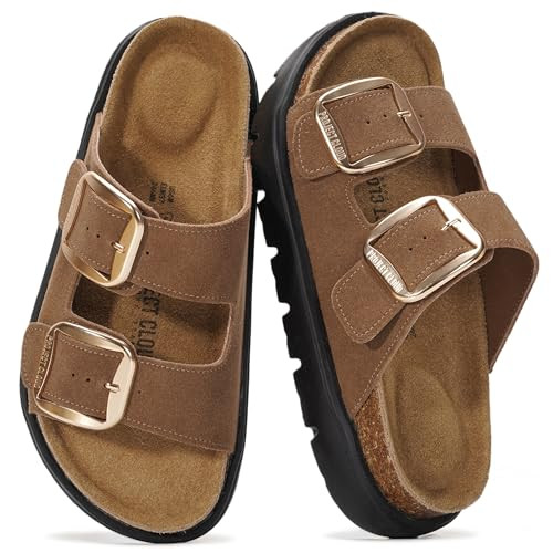 Project Cloud 100% Genuine Leather Platform Sandals Women Footwear - Wedge Chunky Slides for Women 2026 with Memory Foam Insole & Cork Footbed Womens Sandals (GreeceChunky) | Amazon (US)