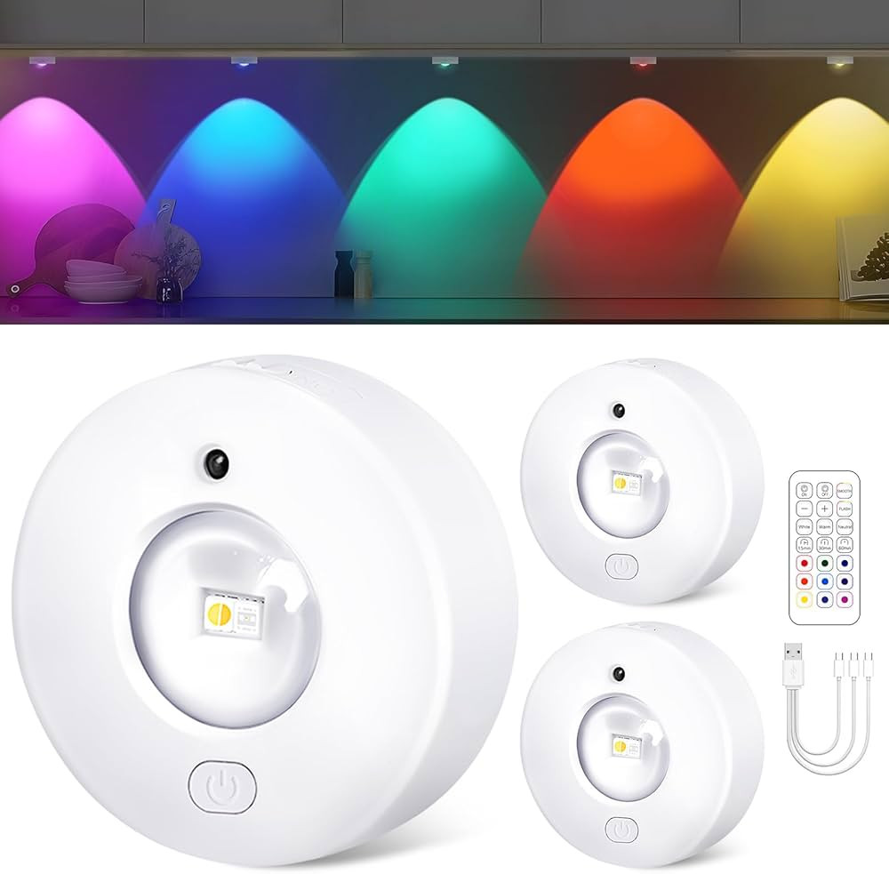 WUYOR Aufladbar RGB LED Spots Akku mit Fernbedienung, Farbwechsel Schrankbeleuchtung Led Unterbau... | Amazon (DE)
