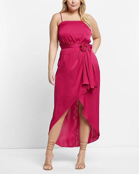 Satin Belted Hi-Lo Maxi Dress | Express