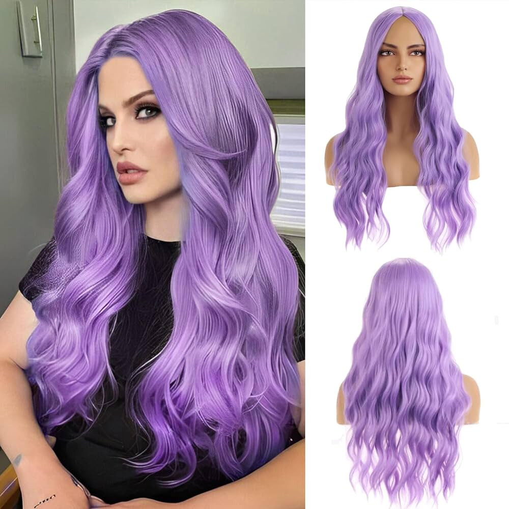 BERON Purple Wig Long Wavy Wigs for Women Lavender Purple Synthetic Wigs for Daily Party with Wig... | Amazon (US)