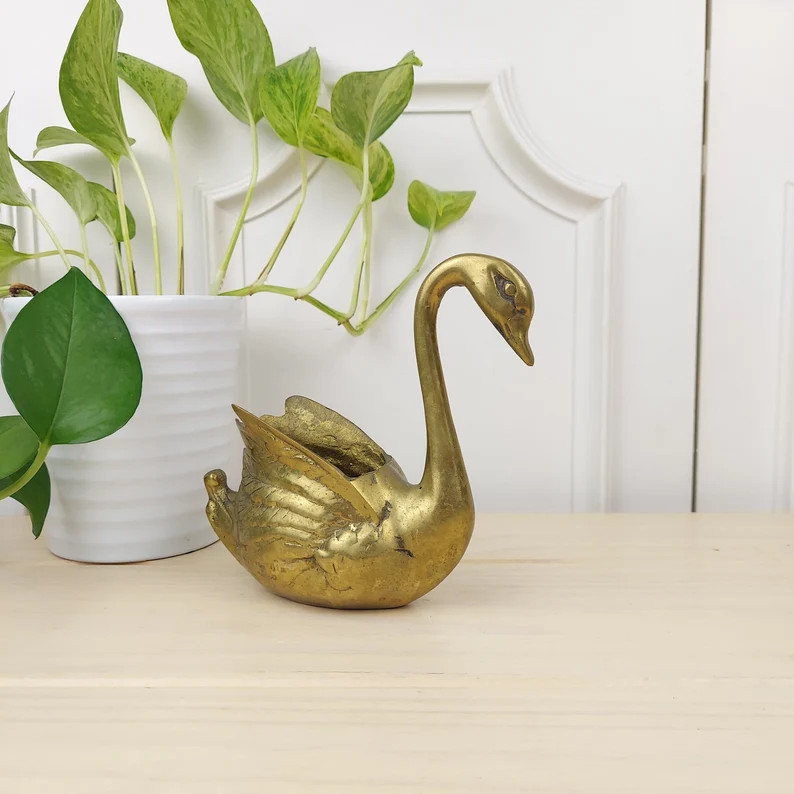 Vintage Brass Swan Planter or Trinket Dish, Mid Century Gold Animal Figurine, Home and Garden Dec... | Etsy (US)