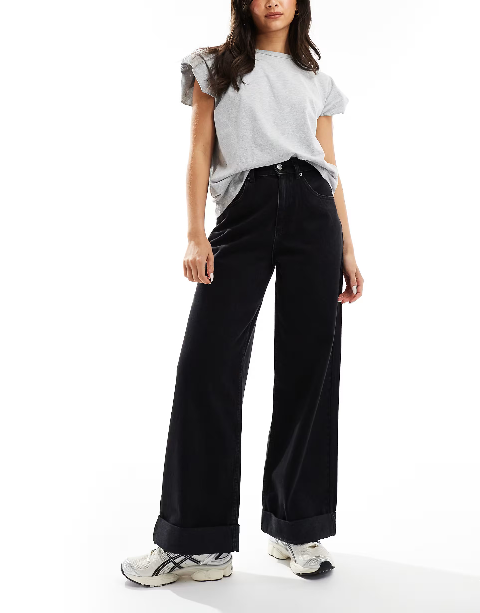 ASOS DESIGN loose jeans with deep turn up cuff in black | ASOS (Global)