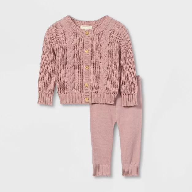 Grayson Collective Baby Girls' Cable Knit Cardigan & Leggings Set - Rose Pink | Target