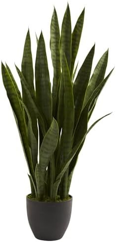 Nearly Natural 35in Artificial Snake Plant, Sansevieria Faux Greenery with Black Planter for Indo... | Amazon (US)