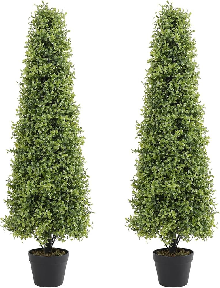 4ft Tall Outdoor Artificial Boxwood Topiary Tree 48in, Topiary Trees Artificial Outdoor Set of 2,... | Amazon (US)