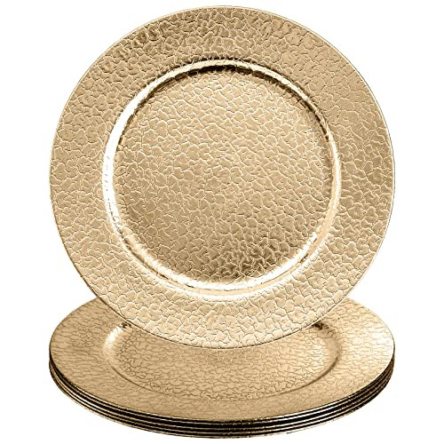 Kingrol 6 Pack 13 Inch Gold Charger Plates, Round Dinner Chargers, Heavy Duty and Reusable Decorative Plates for Wedding Party, Elegant Place Setting, Glam Table Decor | Amazon (US)