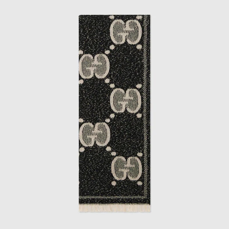 GUCCI GG Wool Jacquard Scarf, Black, Wool | Gucci (US)