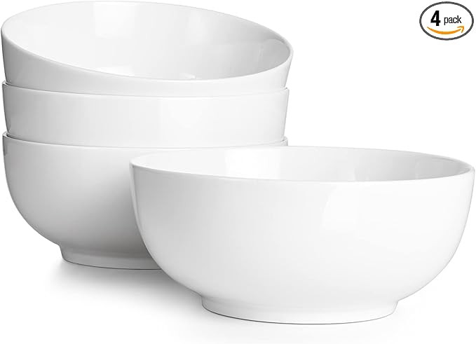DOWAN 39 OZ Soup Bowls Set of 4 - Large Cereal Bowls, White Ceramic Big and Deep Ramen Bowls for ... | Amazon (US)