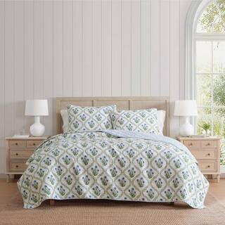 MARTHA STEWART Chloe 3-Piece White/Blue/Green Cotton Full/Queen Quilt Set A0011108 - The Home Dep... | The Home Depot