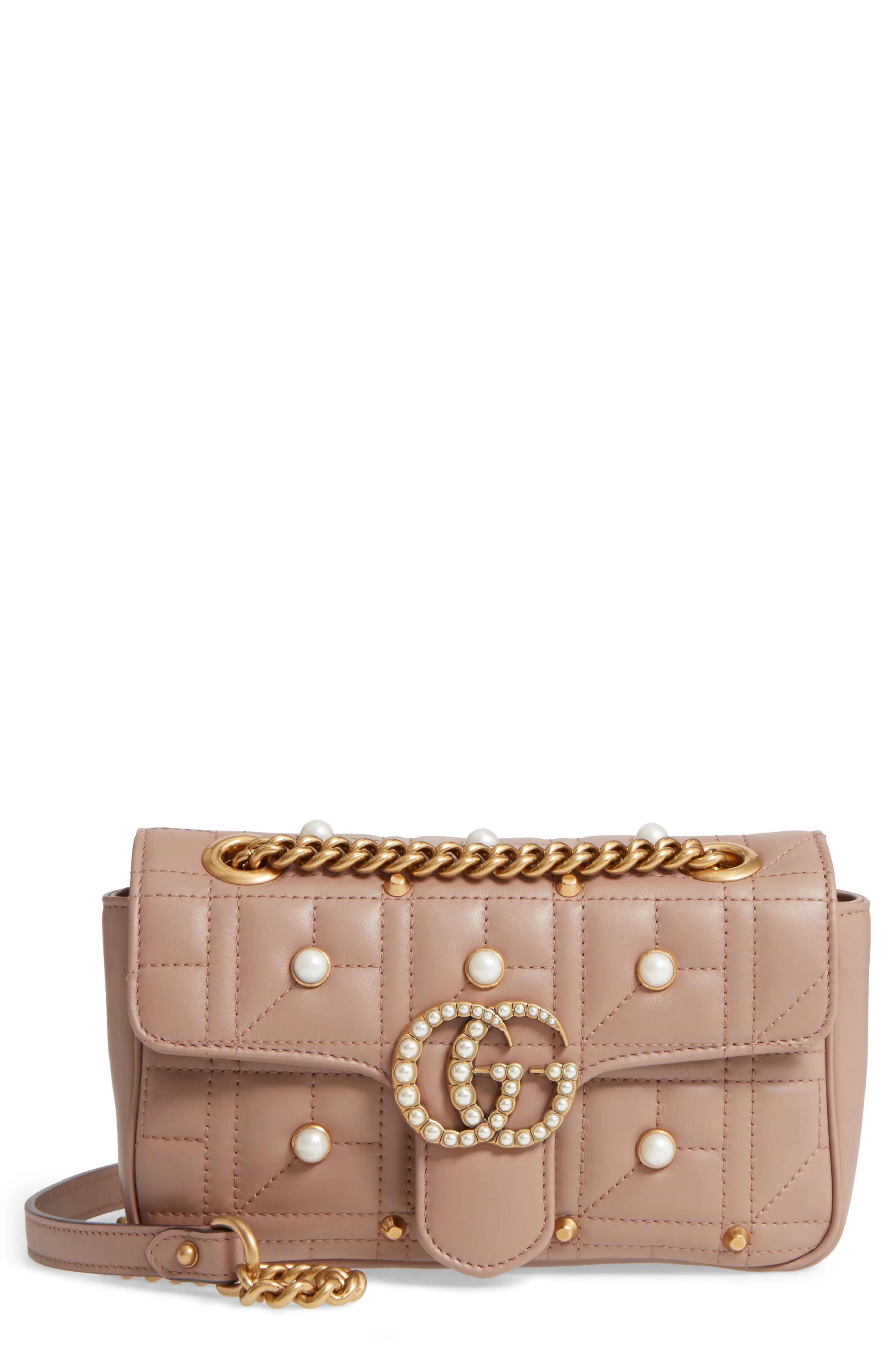 Mini GG Marmont 2.0 Imitation Pearl Logo Matelassé Leather Shoulder Bag | Nordstrom