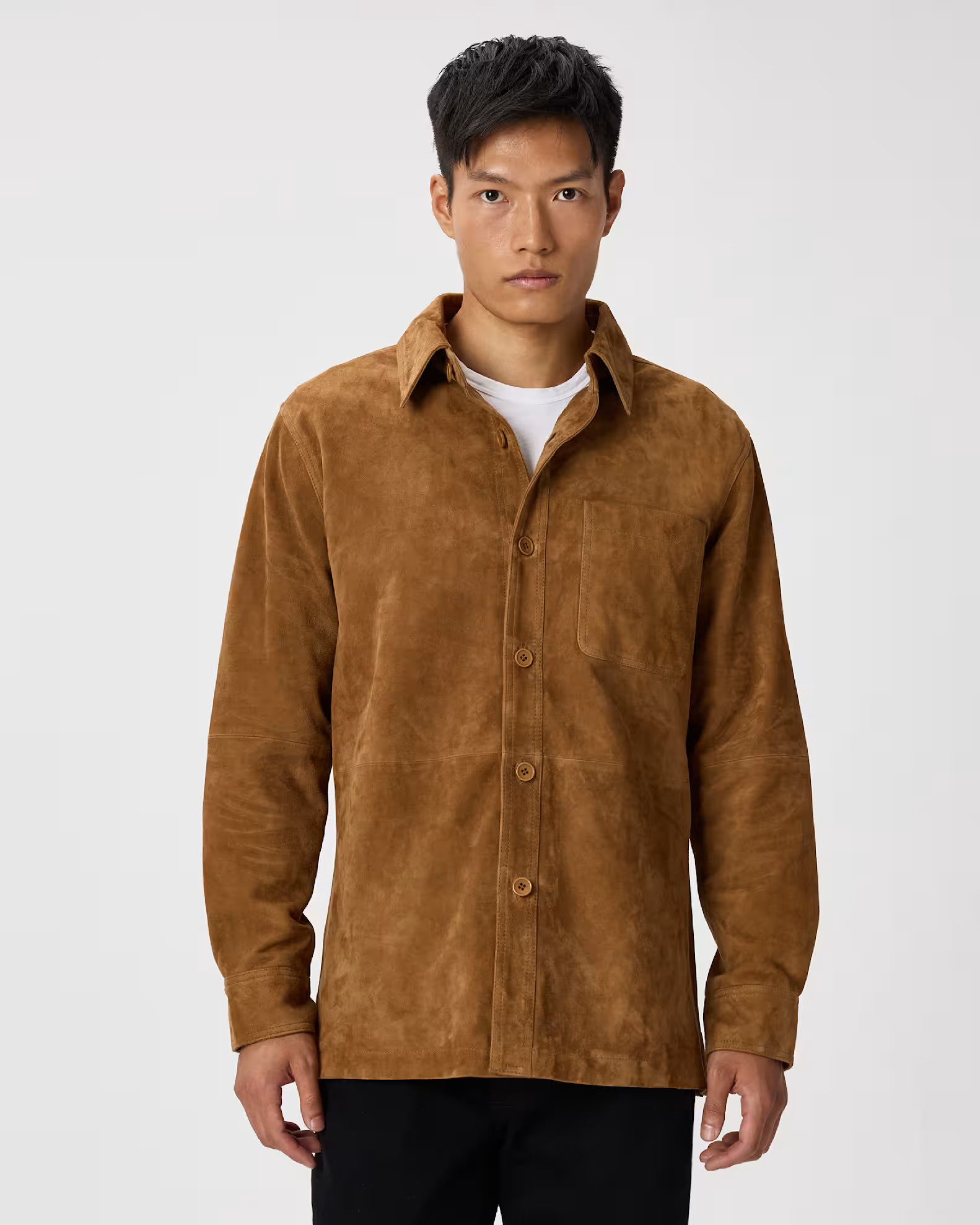 100% Suede Overshirt in Cognac Brown | Quince