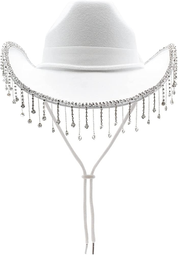 MUMUWU Cowgirl Hat with Rhinestone Fringe Wide Brim Western Style Cowboy Hat for Women for Party ... | Amazon (US)