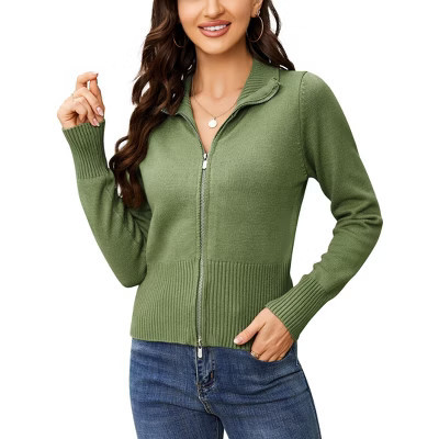 Women's Cardigan Sweaters Zip Up Open Front Cardigans Turtleneck Lightweigh Sweaters Outwear Green S | Target