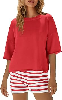 Yanekop Womens Striped Set 2 Piece Outfits Sets Oversized Summer Lounge Short Sets Beach Vacation... | Amazon (US)