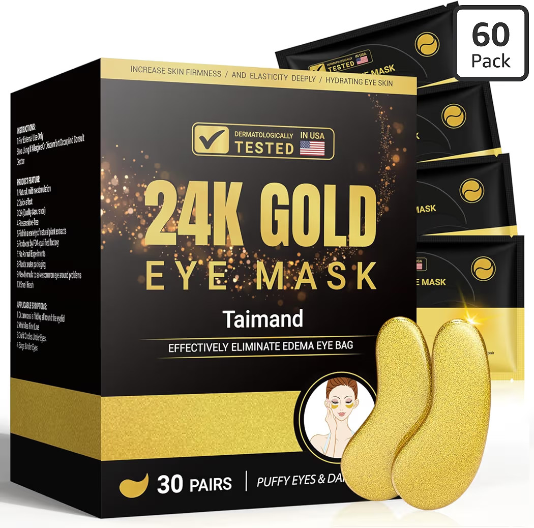 Under Eye Patches (30 Pairs), 24K Gold Under Eye Mask for Puffy Eyes, Dark Circles,Bags and Wrink... | Amazon (US)