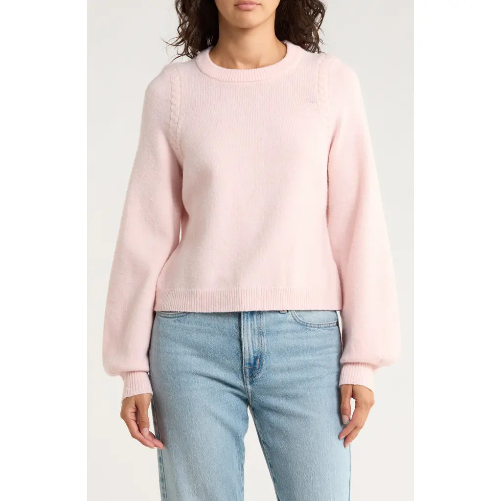 French Connection Braided Shoulder Crewneck Sweater in Pale Pink at Nordstrom Rack, Size Small | Nordstrom Rack
