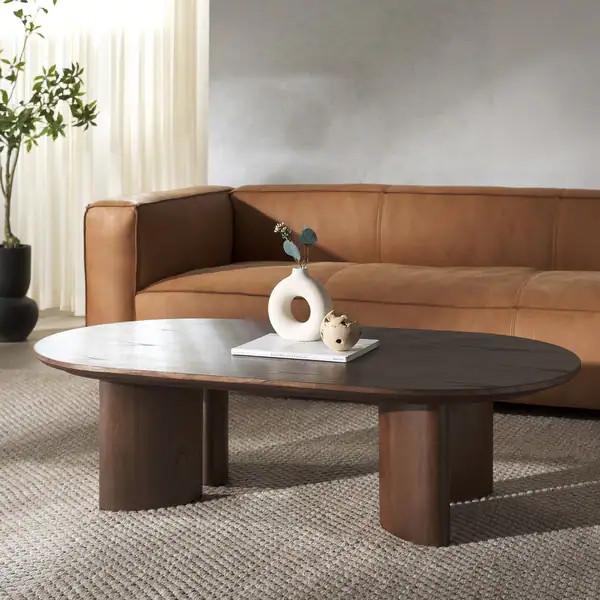 SAFAVIEH Couture Barnard Oval Wood Coffee Table - 56"W x 30"D x 15"H - Bed Bath & Beyond - 425672... | Bed Bath & Beyond