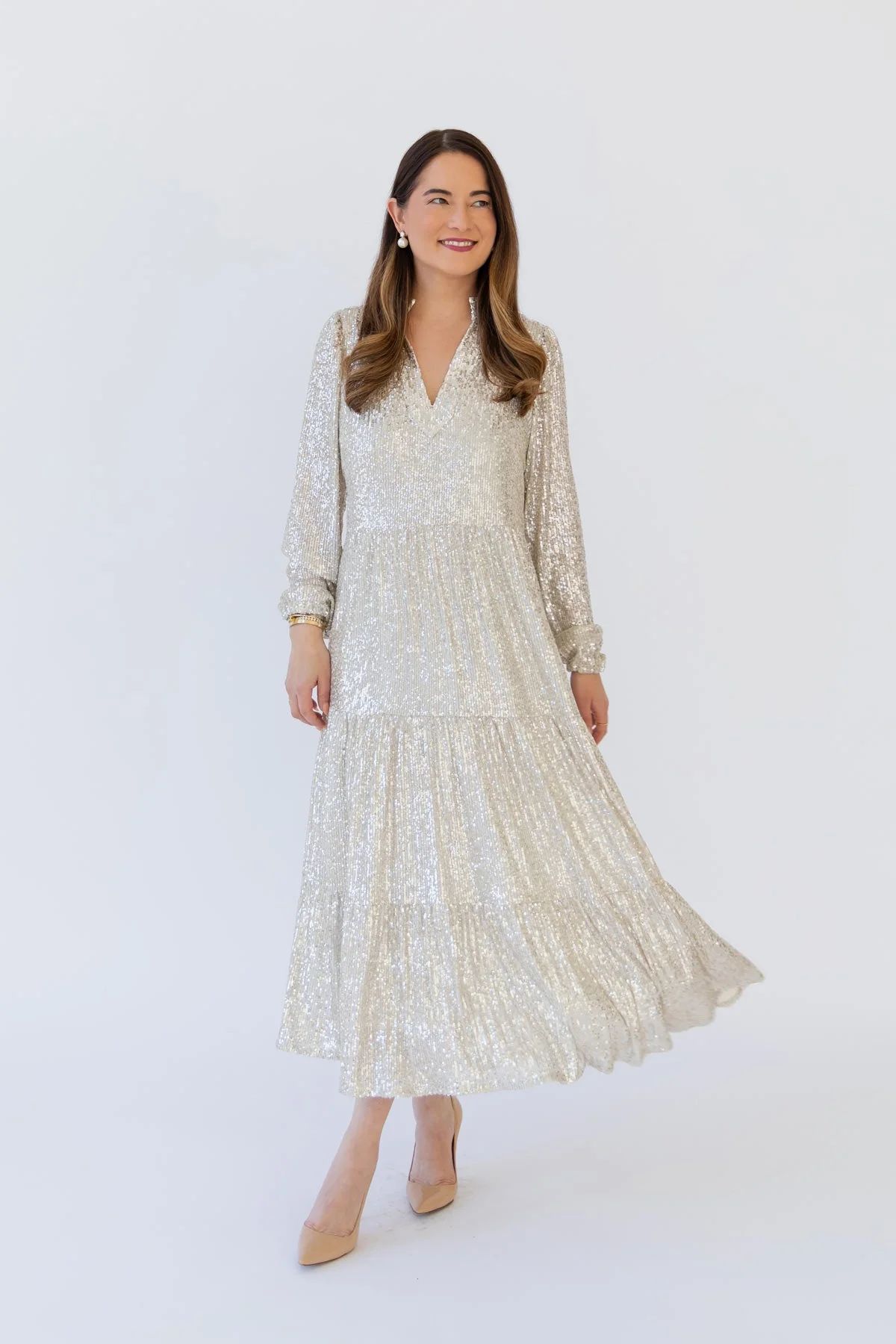 Silver Anne Sequin Midi Dress | Sail to Sable