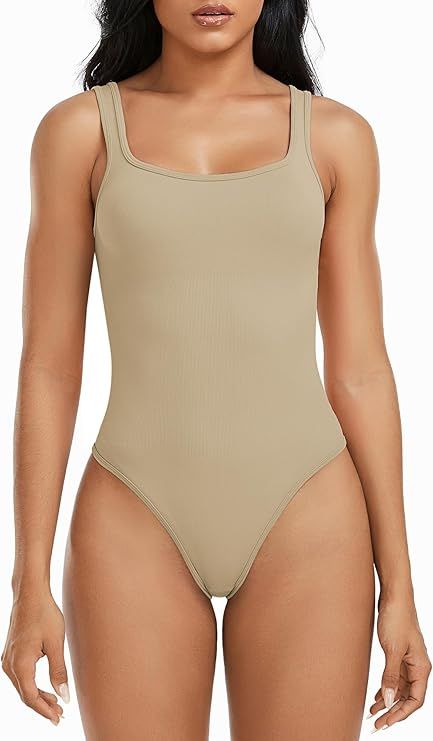 Reosse Women's Square Neck Sleeveless Sexy Tummy Control Bodysuit Shapewear Tank Top | Amazon (US)