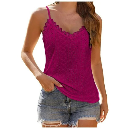 Women s Tank Top V A New Day Tops for Women Neck Lace Camisole Casual Tops for Women Cute Summer Top Loose Cropped Top Women Fit | Walmart (US)
