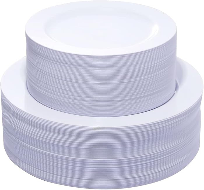 KIRE 120PCS White Plastic Plates - Heavy Duty White Disposable Plates for Party/Wedding - Include... | Amazon (US)
