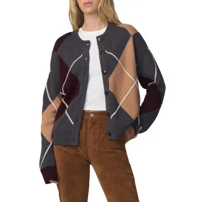 Joe's Relaxed Fit Argyle Cardigan in Charcoal Argyle at Nordstrom, Size X-Small | Nordstrom