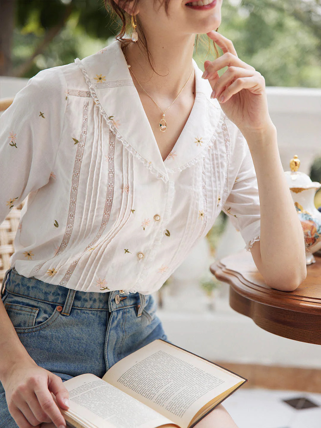 Erin 100% Cotton V-Neck Blouse | Simple Retro