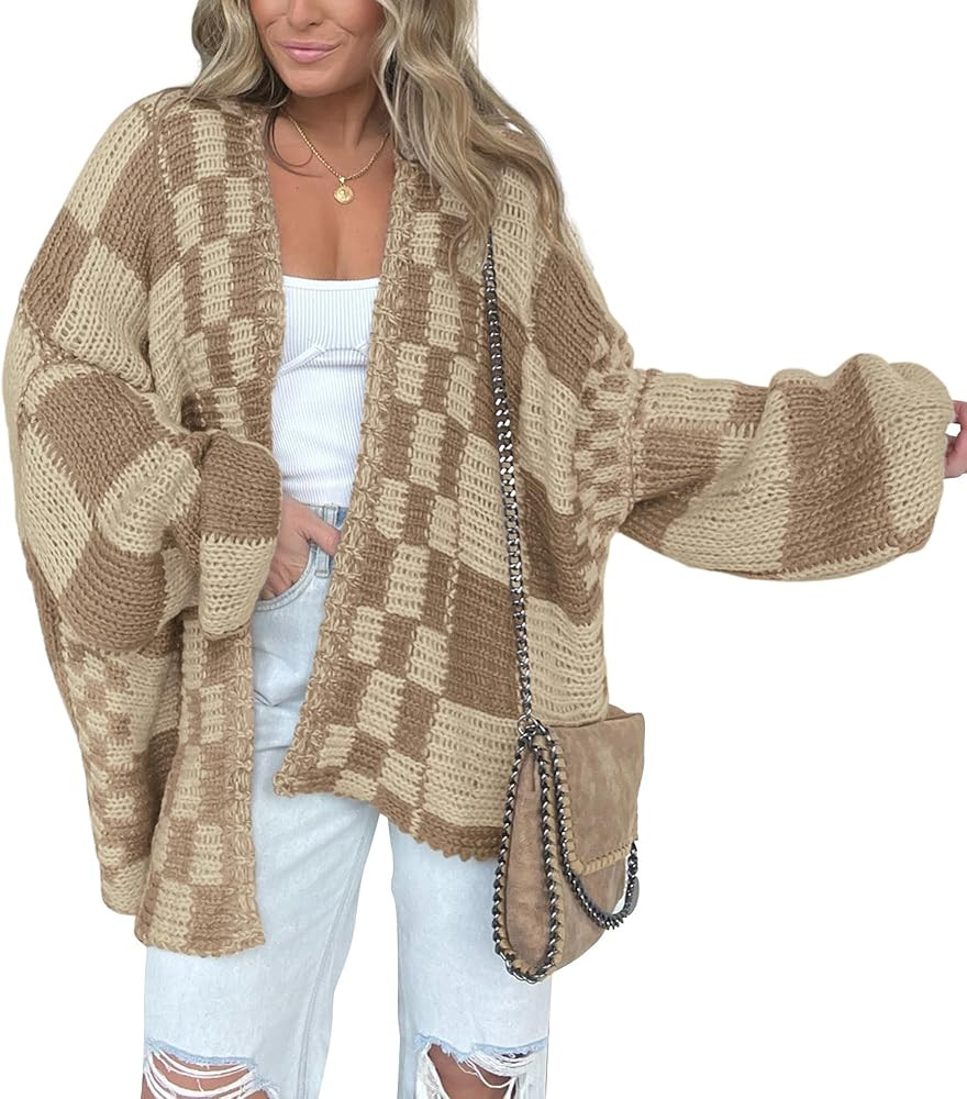 BTFBM Casual Cardigan Sweater for Women Fall 2025 Long Sleeve Open Front Chunky Knit Sweaters Che... | Amazon (US)