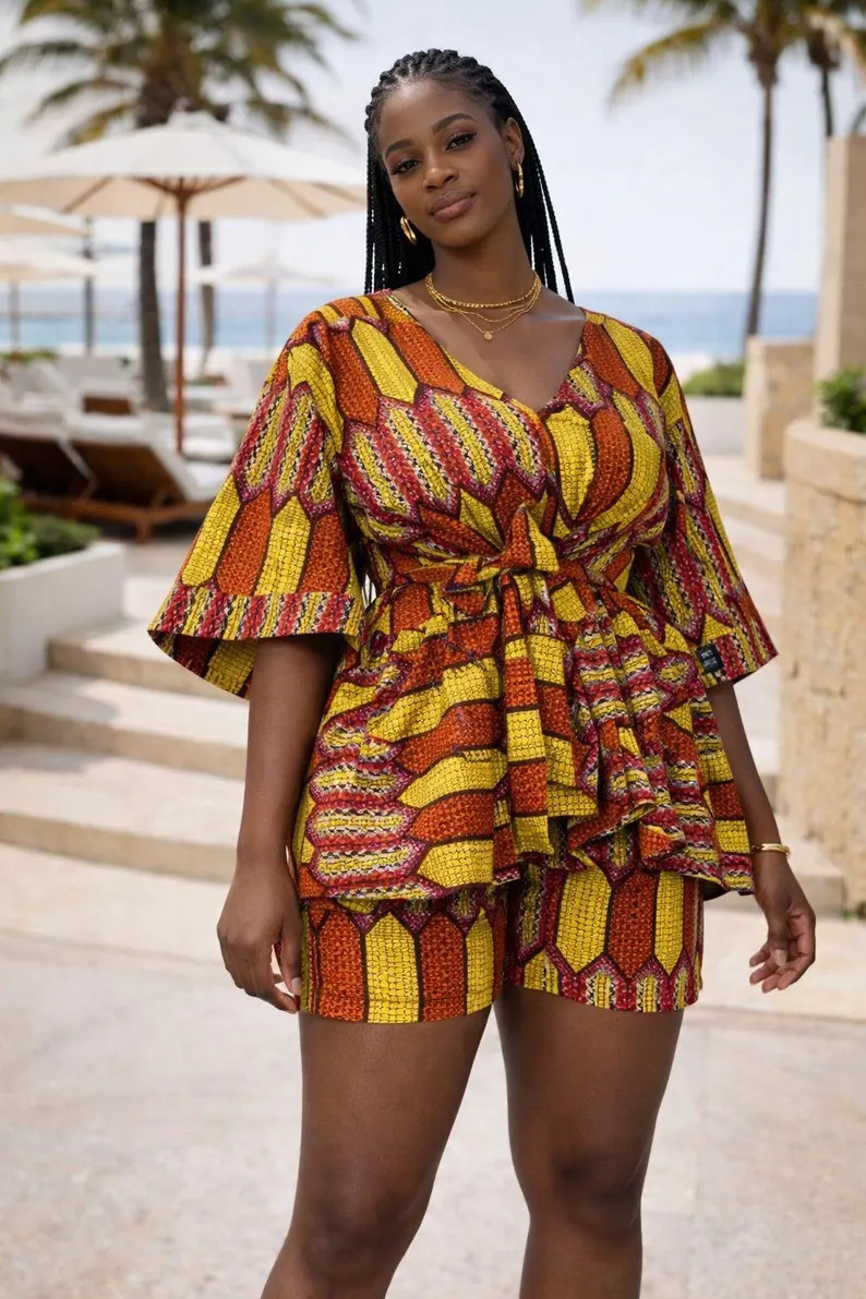 Top And Short Set With Head Wrap | Etsy (Global)