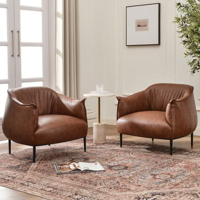 KINWELL 33" Wide Faux Vegan Leather Upholstery Barrel Chair with Metal Legs, Set of 2 | Target