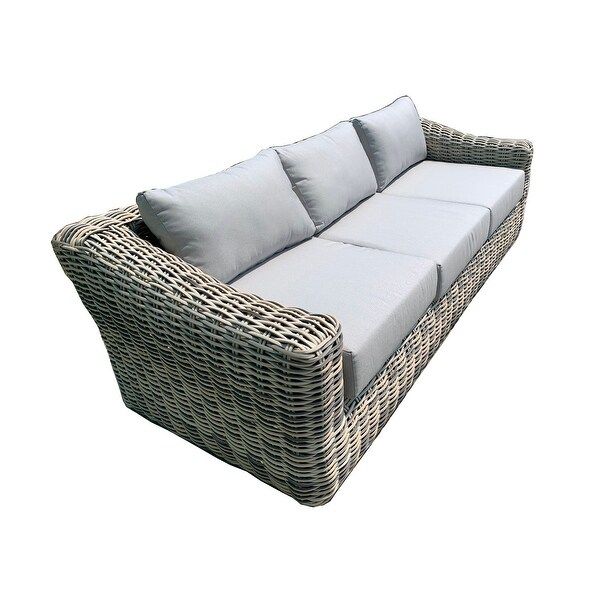 Hawaii Outdoor Patio Furniture Sofa Seating Durable Rattan Wicker Frame with Light Grey Olefin Cu... | Bed Bath & Beyond