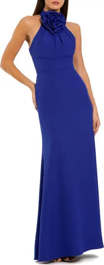 Flower Halter Neck Crepe Column Sleeveless Gown | Nordstrom