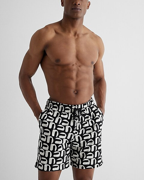 Printed 6" Elastic Waist Swim Shorts | Express