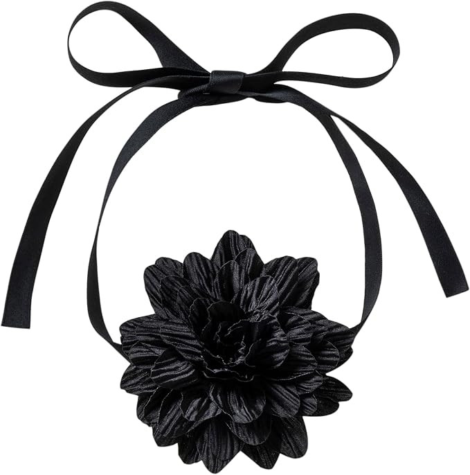 Qiuseadu Flower Rose Choker Necklace Black Big Rosette Velvet Silk Gothic Adjustable Chain Y2K Je... | Amazon (US)