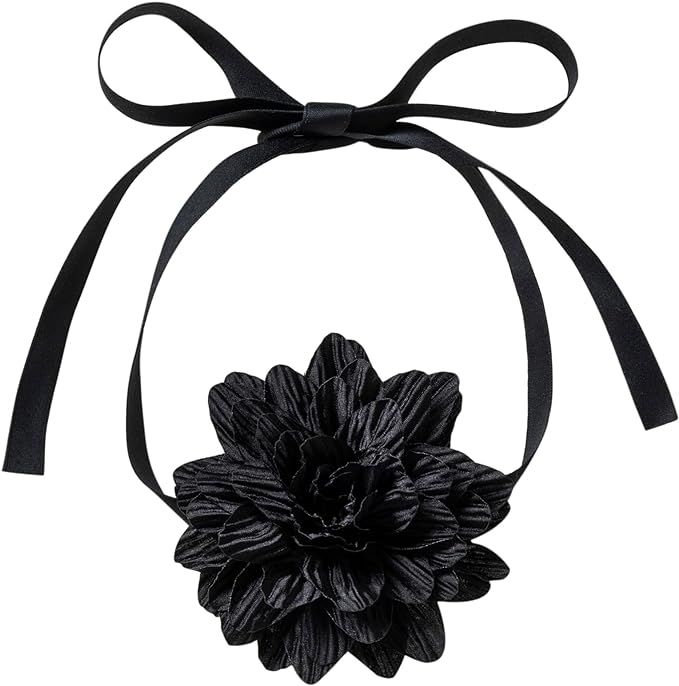Qiuseadu Flower Rose Choker Necklace Black Big Rosette Velvet Silk Gothic Adjustable Chain Y2K Je... | Amazon (US)