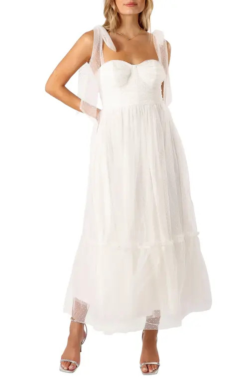 Petal & Pup Floret Bow Strap Sweetheart Neck Maxi Dress in Off White at Nordstrom, Size Large | Nordstrom