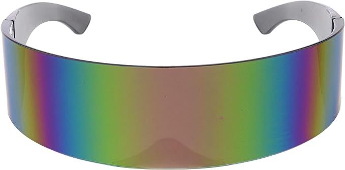 80s Futuristic Cyclops Cyberpunk Visor Sunglasses with Semi Translucent Mirrored Lens | Amazon (US)