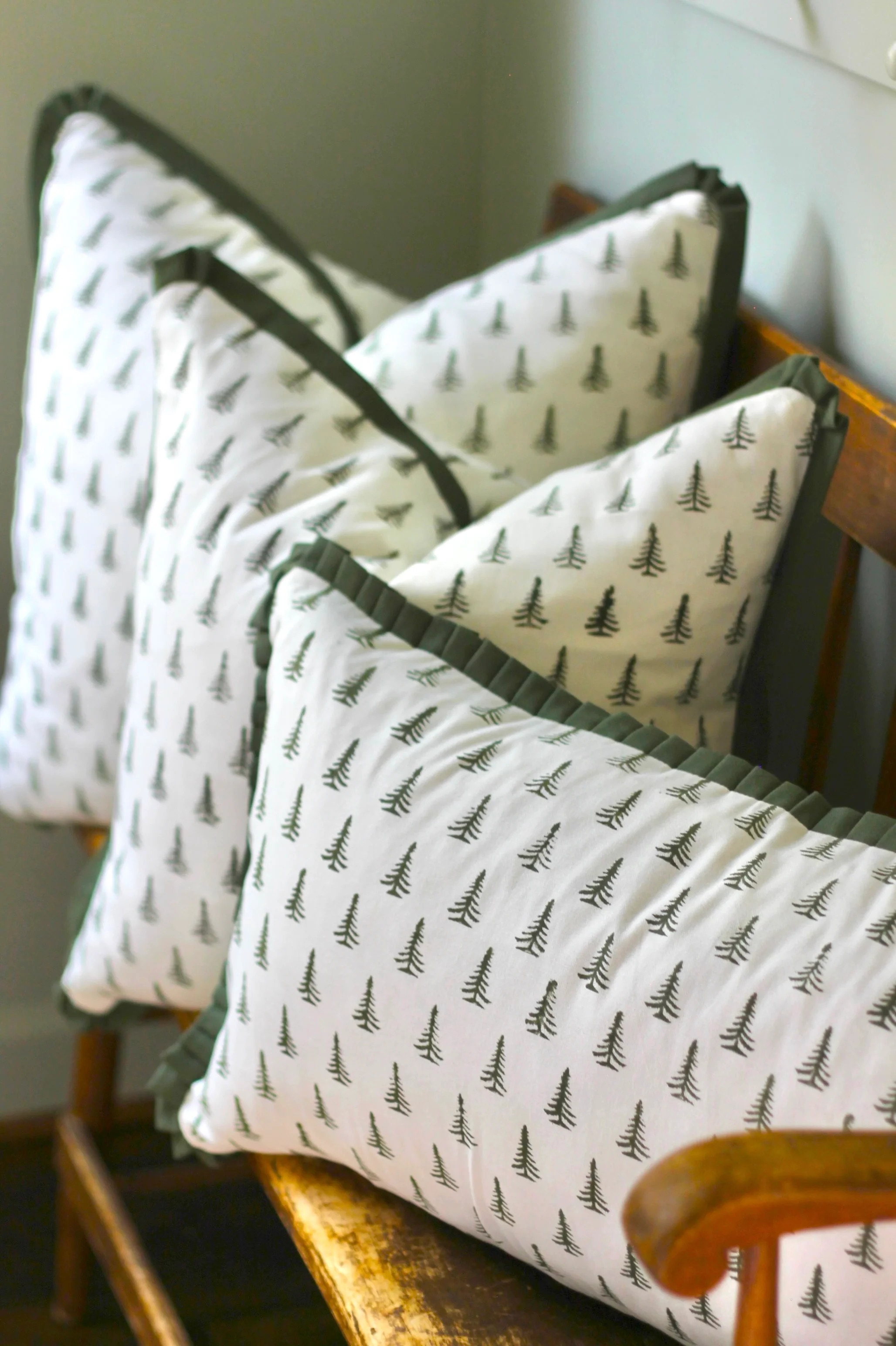 Green Tree Pillow Covers with Green Flange | JSH Home Essentials