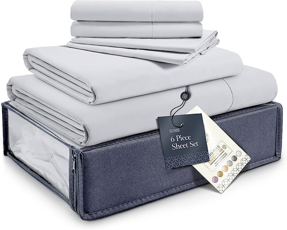 BELADOR Silky Soft Queen White Sheet Set -Luxury 6 Piece Bed Sheets for Queen Size Bed, Secure-Fi... | Amazon (US)