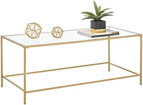 mDesign Glass Top Coffee Table - Large Minimalistic Rectangular Geometric Metal Accent Furniture ... | Amazon (US)