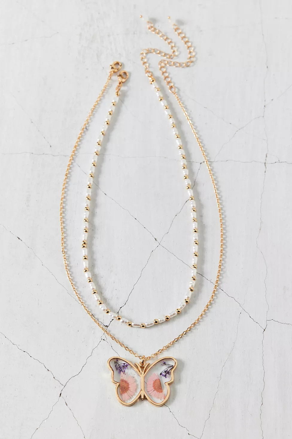 Mariposa Butterfly Pendant Pearl Layering Necklace Set | Urban Outfitters (US and RoW)