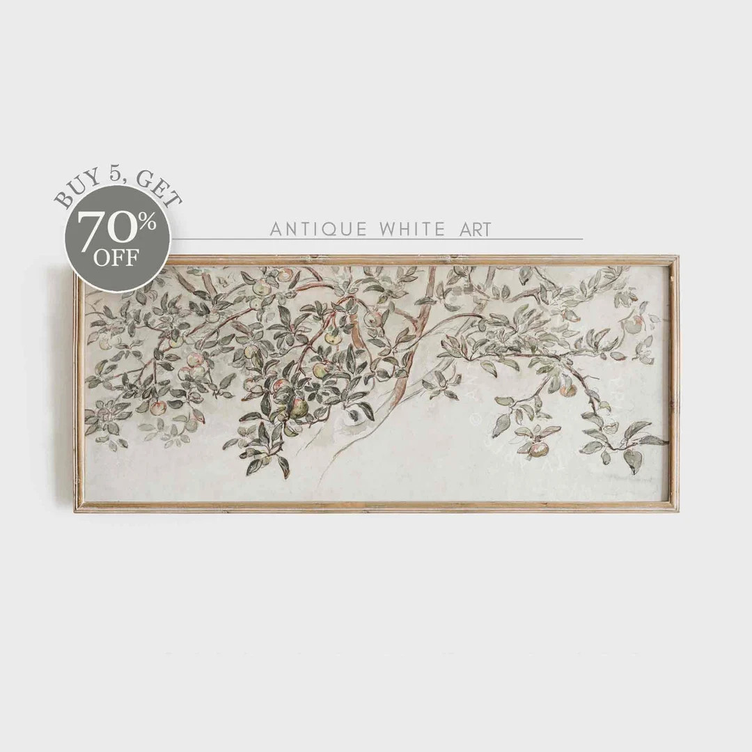Neutral Botanical Above Bed Print, Printable Panoramic Wall Art, Minimalist Vintage Painting, War... | Etsy (US)