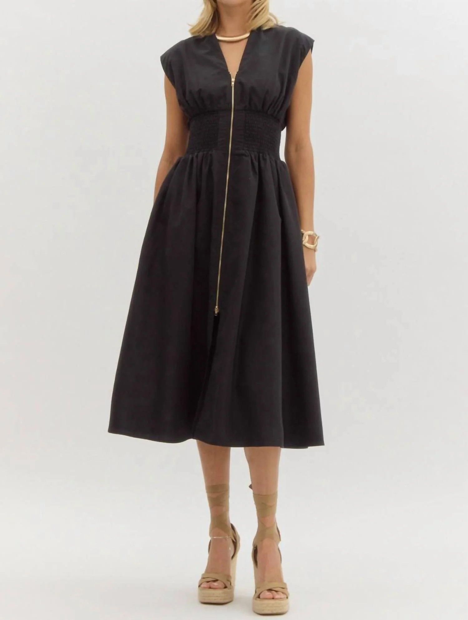 Midi Zip Dress In Black | Shop Simon