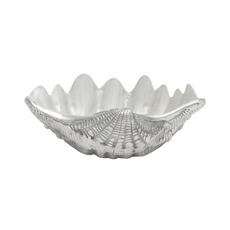 Ember Silver Shell Sea Life Serving Bowl with Enamel Interior 12" x 9" x 3" | Wayfair North America