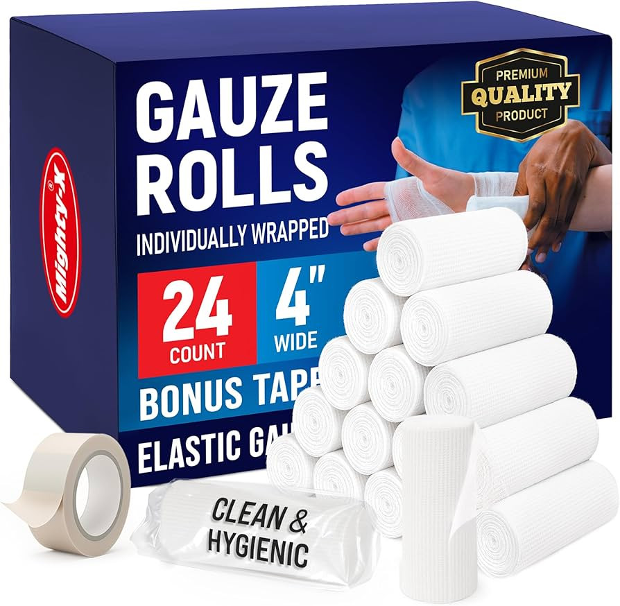 Gauze Rolls - 24 Pack - 4" x 4.1yd Breathable Rolled Gauze - Individually Wrapped with Bonus Tape... | Amazon (US)