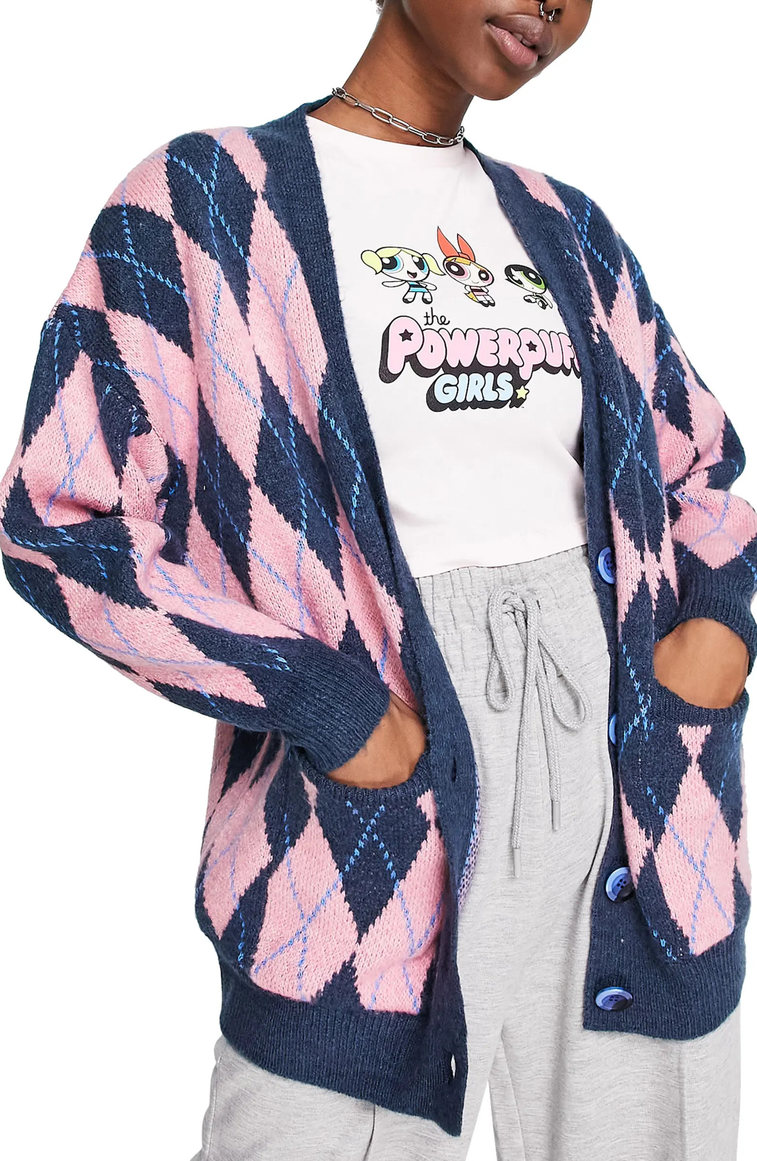 TOPSHOP Knit Argyle Cardigan | Nordstrom | Nordstrom