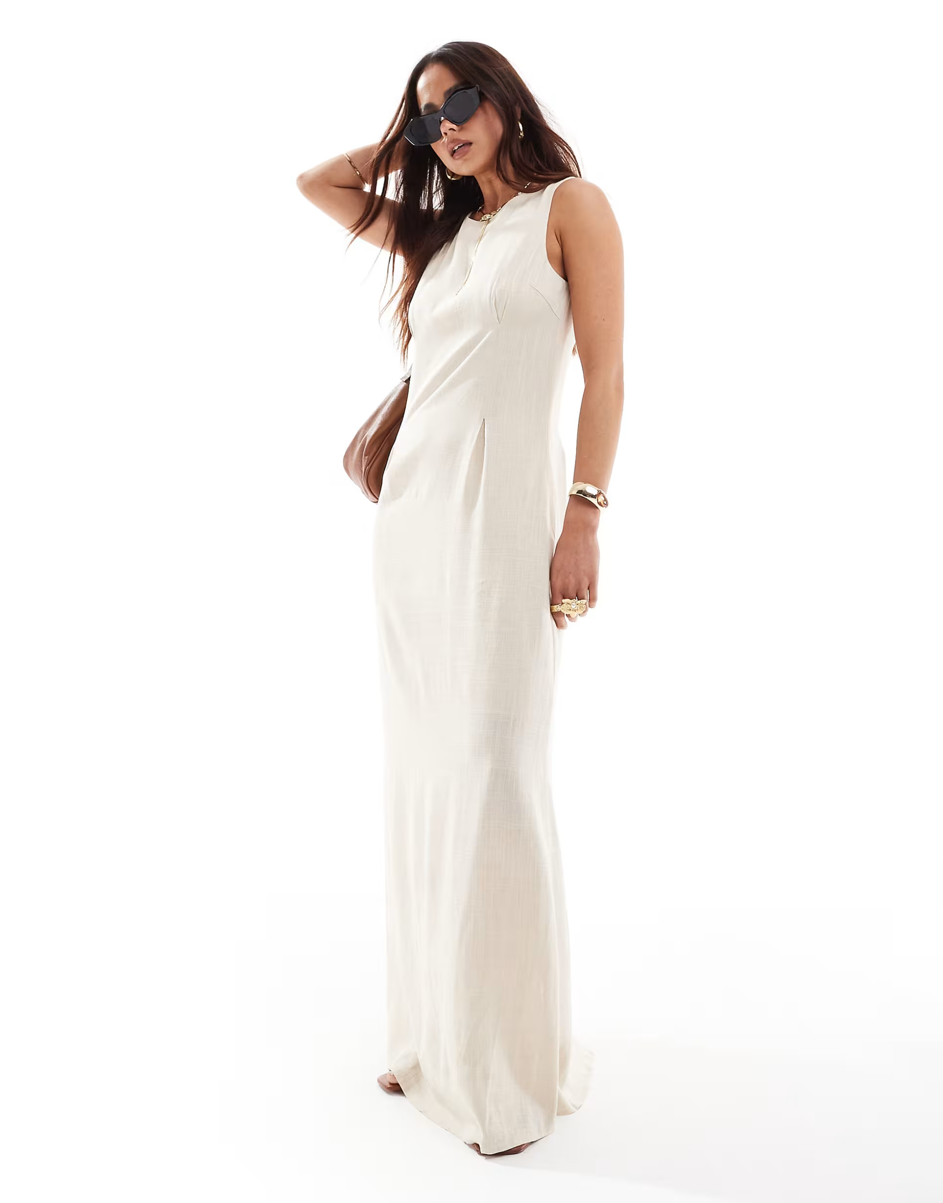 Selected Femme linen mix maxi dress in beige | ASOS (Global)